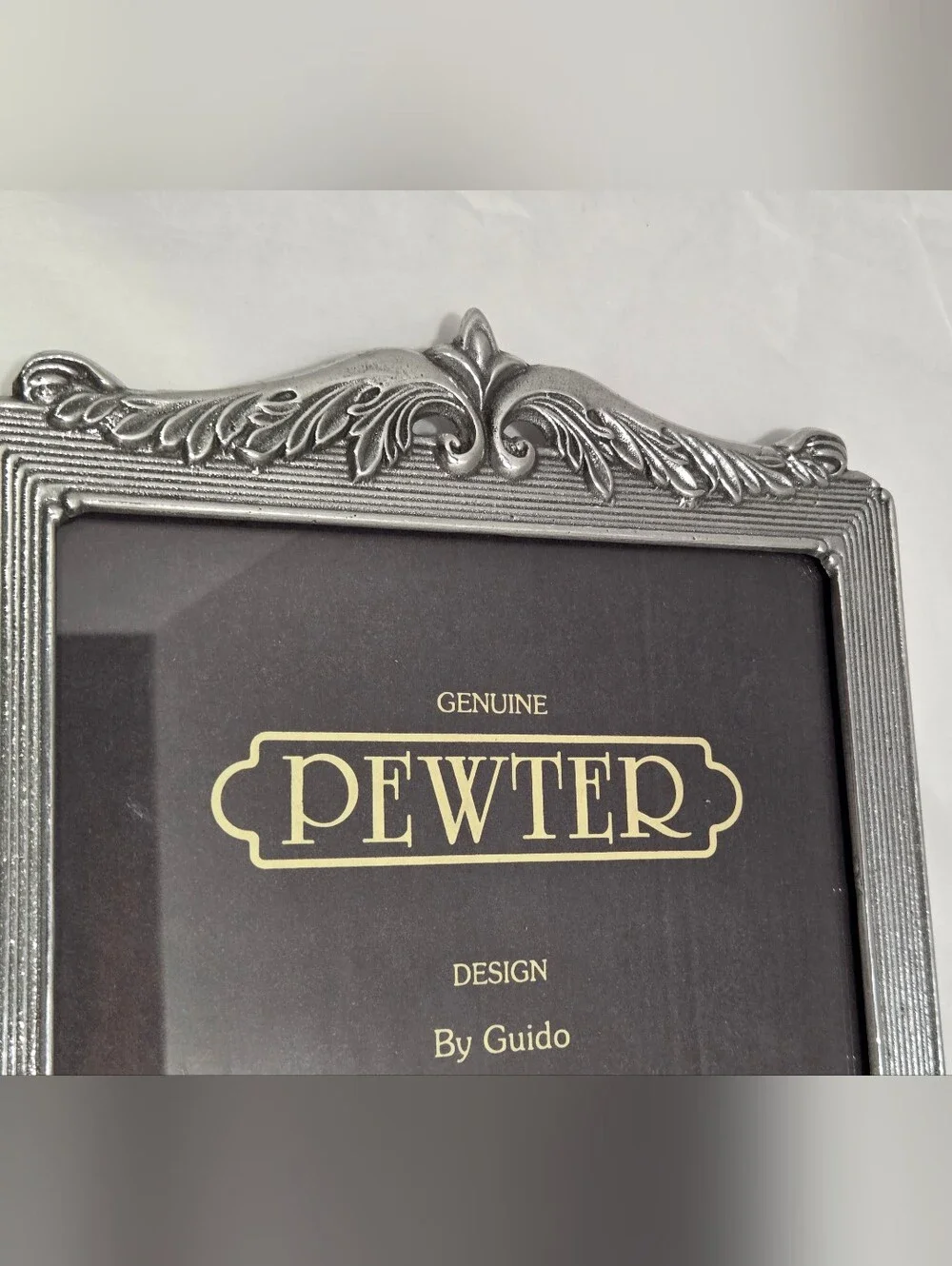 Guido Vintage Ornate floral Scroll Crest Pewter Picture Frame